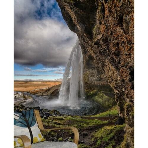 Custom 3D large mural,beautiful white clouds, steep mountain waterfall scenery photography,living room TV wall bedroom wallpaper