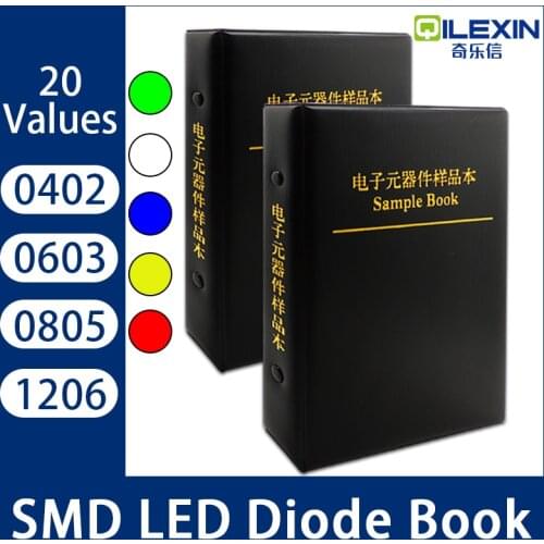 SMD LED Diode Sample Book 0402 0603 0805 1206 Red/Yellow/Blue/Green/White High-brightness Light-emitting Lamp Bead 20Values