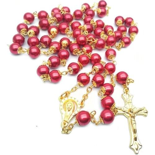 Multicolor Rosary Beads Necklace Handmade Virgin Mary Jesus Cross Pendant Necklace Women Religious Catholic Prayer Jewelry
