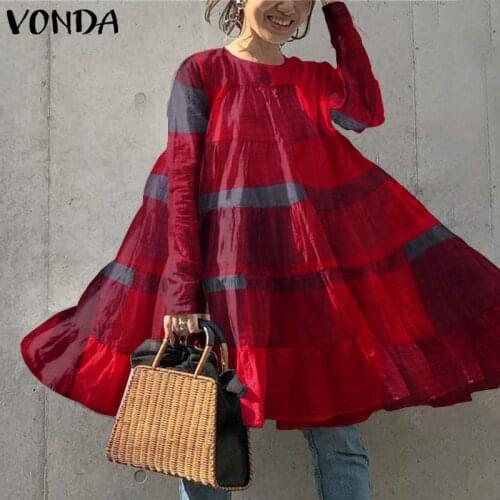 Oversized Dress Womens Large Size Dress VONDA Casual Long Sleeve Sundress Shirts Dresses VONDA Plus Size Robe Femme S-5XL