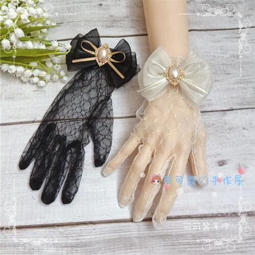 Retro Gothic Handmade Flower Wedding Gloves Tea Party Lolita Gorgeous Elegant Bride Bow Lace Trim HAND CUFF Decoration Princess
