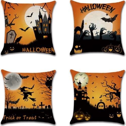 Happy Halloween Pumpkin Magic Girl Flying witch bat castle Decor Cushion Cover Halloween Decoration Horror House Party Supplies