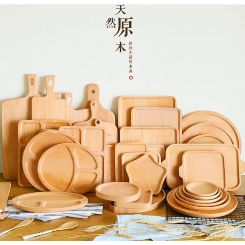 Mail LW Japanese-style solid wood bread snack separated tray rectangular round tea tray fruit plate plate