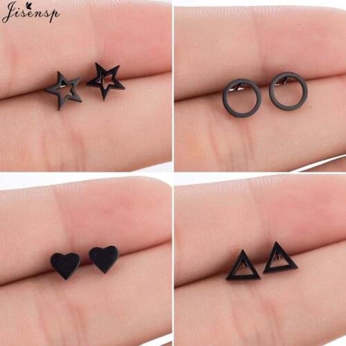 Jisensp Stainless Steel Earring for Women Man Geometric Hollow Star Triangle Round Stud Earrings boucle d'oreille femme