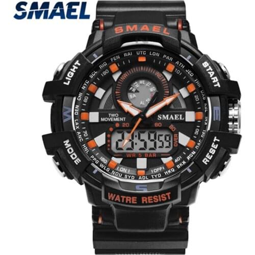 SMAEL New Fashion Casual Analog Quartz Watch Men Dual Display Mens Sport Watches Waterproof Military Clock Man Relogio Masculino