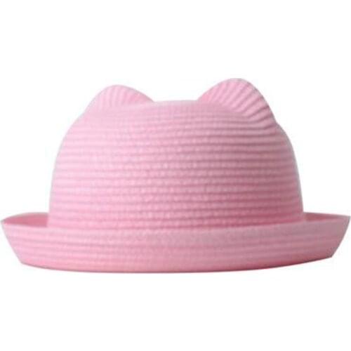 [SUOGRY] Brand Straw Hats Summer Baby Ear Decoration Lovely Children Character Girls and Boys Sun Hat Solid Kid Floppy Panama