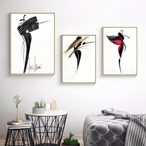 Modern Abstract Black White Fashion Girl Wall Art Canvas Painting Posters and prints Wall Pictures for Living Room Salon Decor