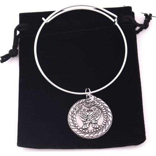 Viking Nordic Totem Bracelet Dragon with Raven Animal Amulet Wicca Men and Womens Bangle