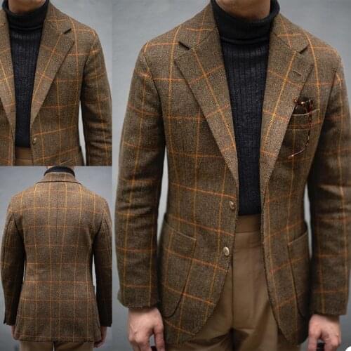 High Quality Plaid Men Tuxedos Handsome Classic Vintage Check Blazer Wedding Daily Smart Casual Wear Jacket Coat 1 Piece