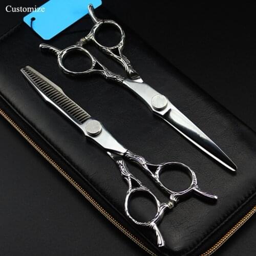 Customize logo japan steel 6 inch Two-tailed cut hair salon scissors cutting barber makas Thinning shears hairdressing scissors