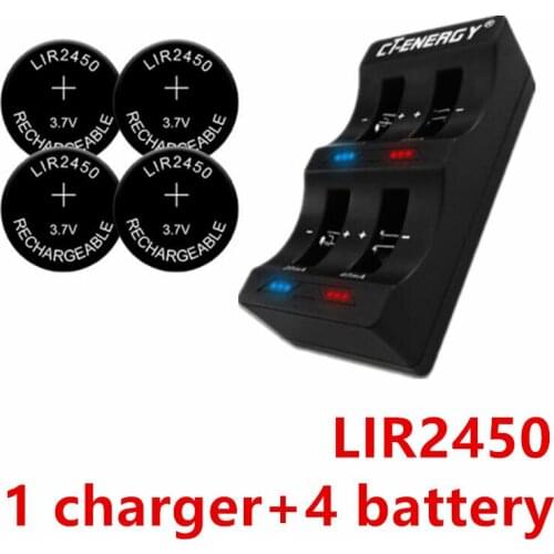 USB Interface 4-Slot Charger 1PCS + 4PCS Rechargeable Button Battery LIR2450 Button Battery