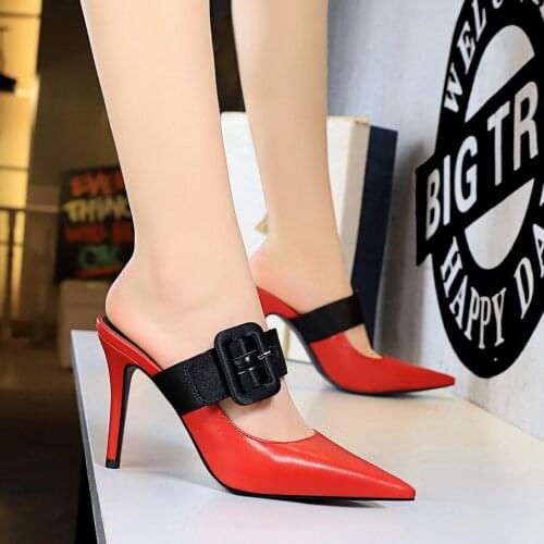 BIGTREE 2020 Summer Brand pointed toe Slipper sexy thin high heels Shoes Woman Party big size 34-40 Women Shoes Sandals