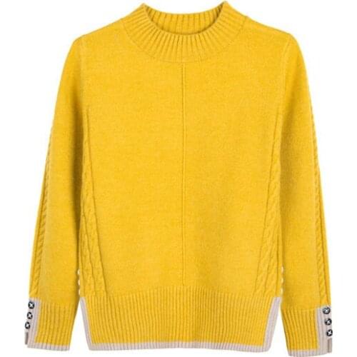 2021 Womens Autumn Sweaters Solid Slim Office Ladies Female Long Sleeve Half High Collar Casual Jumpers Twist fashion Loose