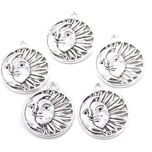 15PCS 19X22mm Hollow Round Smiling Face Charms Sun Moon Pendant Jewelry Metal Alloy DIY Necklace Bracelet Earrings Marking