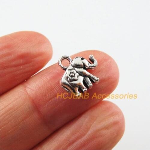 25 New Elephant Charms Tibetan Silver Color Flower Animal Pendants 12mm