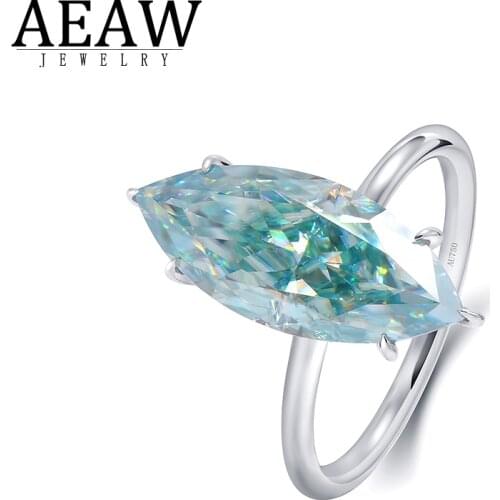 3.0carat 7X14mm Light Blue Marquise Brilliant Cut Moissanite Halo Engagement Ring 14K White Gold Fine Moissanite Diamond Ring