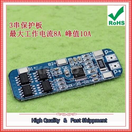 3 string 12V 18650 lithium battery protection board 11.1V 12.6V anti-overcharge 10A overcurrent protection module