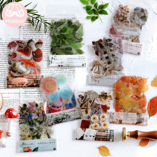 40Pcs/bag Plant Flower Mushroom Ginkgo Pet Deco Diary Stickers Scrapbooking Planner Decorative Stationery Stickers DIY Material