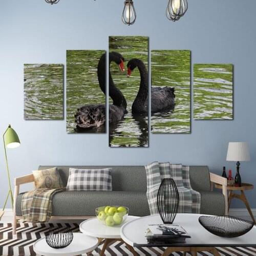 5 Pieces Canvas Painting Black Swan Animals Poster Printing Inkjet Crafts Waterproof Humor Home Decoration Wall Painting