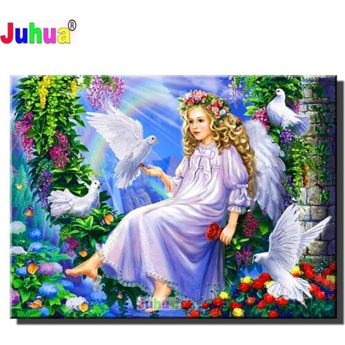 5D DIY Full Round/Square Diamond Painting White Pigeon Girl Cross Stitch 3D Embroidery Rhinestone Mosaic Angels Home Decor Art