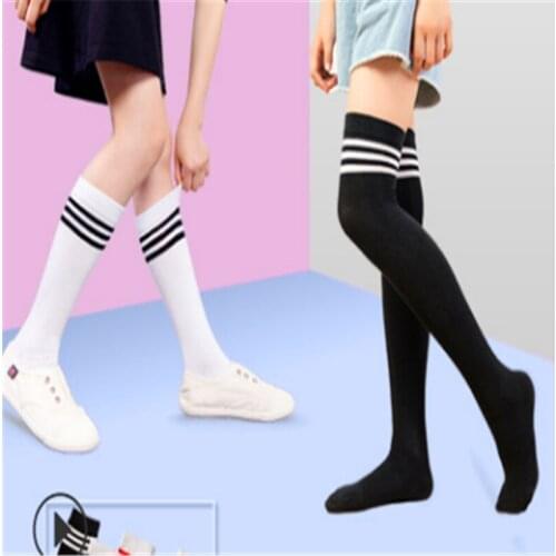 White high tube socks, childrens cotton summer stockings, Black College style dance over the knee socks C330
