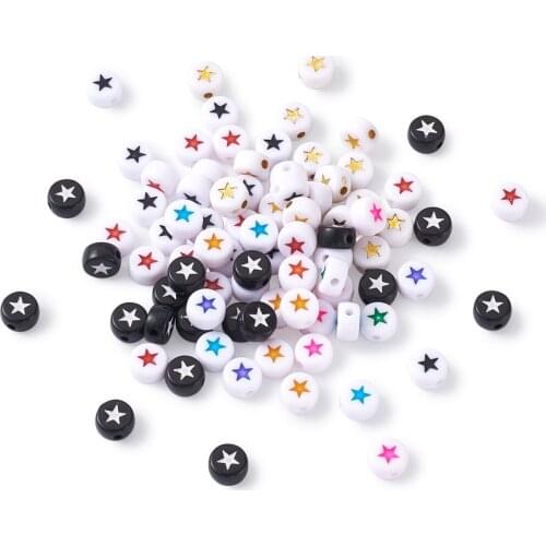 500pcs/Bag Opaque Acrylic Beads 7mm Flat Round with Star Bead Mixed Color For Bracelet Necklace DIY Jewelry making Accessories