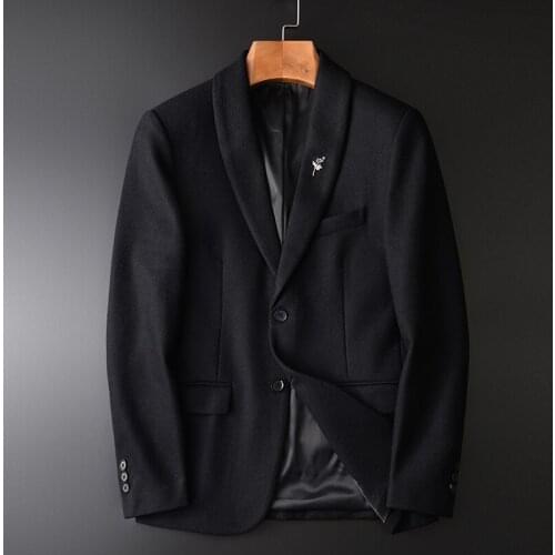21C Black Mens Blazer Luxury Wool Business And Casual Thick Male Blazer Plus Size 4xl Autumn And Winter Slim Fit Blazer Men