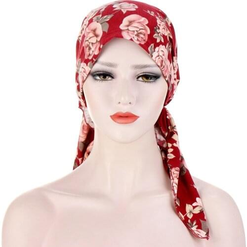 Four Seasons NEW 2021 European and American Cashew Flower Curved Fabric 8Color Muslim Baotou Milk Silk Turtleneck Cap