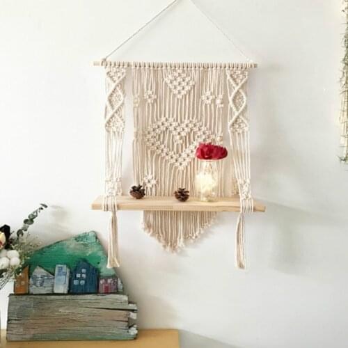 Wooden Double-layer Macrame Wall Hanging Shelf Partition Frame Decoracion Hogar Basket Plant Holder Flower Basket Boho Decor