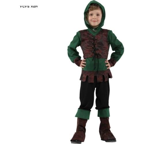 M-XL Boys Halloween Peasant Fammer Costumes for kids Children Robin Hood Warrior Cosplays Carnival Purim Masquerade Party dress