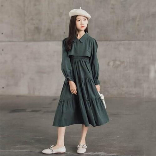 2021 New Teen Girls Elegant Long Shirt Dress Long Sleeve Black Cotton Party Dress Muslim Girls Clothes 12 13 14 15 years