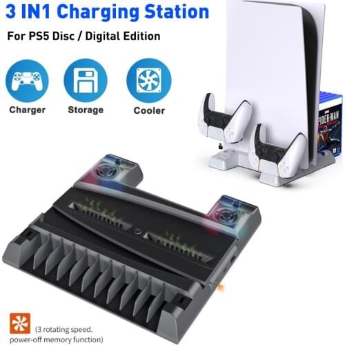 Dual Controller Charger For PS5 Game Console Vertical Stand Charging Station Cooling Fan For Sony Playstation 5 Disc/Digital