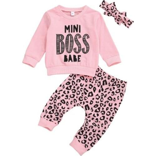 Newborn Baby Girls Leopard Outfits Toddler Long Sleeve T-shirts Tops+pants+headband Casual Clothes Set 0-3 Years