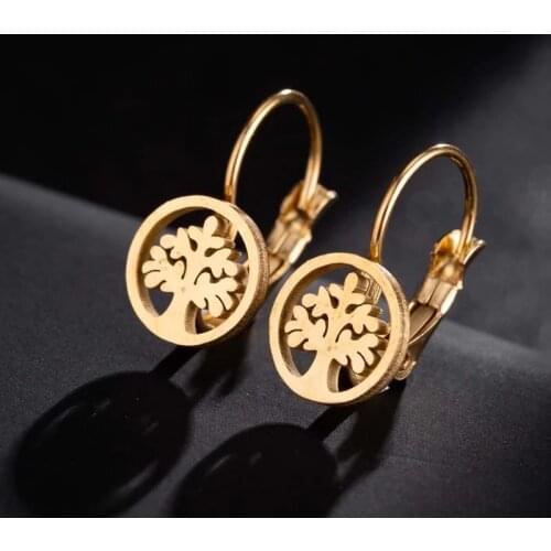Hfarich Korean Fashion Stainless Steel Tree Plant Studs Earrings Vintage Piercing Round Earings Christmas Jewelry