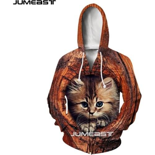 Jumeast Brand Men Women 3D Printed Animal Cat Long Sleeve Jacket Sport Pullover Fashion Cap Hoody Spring Zipper Hoodies