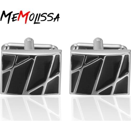 MeMolissa Classic Black Enamel Square French Cufflinks for Mens Cuff buttons for Party/ Gift Shirt Cuff Links Jewelry
