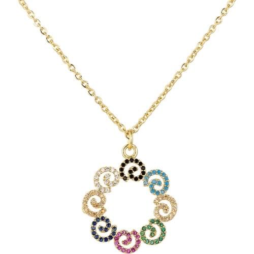 Cz Marily Buddha round rainbow Necklace Pendant Colorful Copper snake chain Necklace Jewelry zircons Accessories for Women