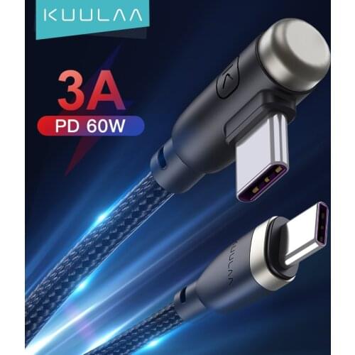 KUULAA USB C To USB Type C Cable PD 60W Quick Charge 3.0 USB-C Kable For MacBook IPad Pro Xiaomi Mi 10 Pro 90° L USB
