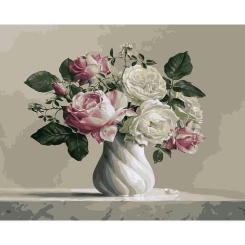 MaHuaf-i477 peony oil painting by numbers on canvas coloring by numbers nordic decoration wall acrylic picture for living room