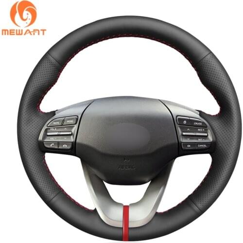 MEWANT Durable Stitching Black Artificial Leather Car Steering Wheel Cover for Hyundai Veloster i30 Elantra 2017 2018 2019 2020