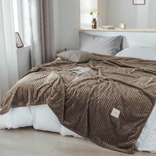 Soft Warm Coral Velvet Stripe Sofa Blanket Home Office Travel Nap Bedding Comforter Skin-friendly All Seasons Bedspread