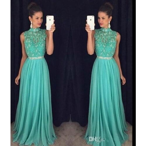 Mint Green Muslim Evening Dresses A-line Chiffon Lace Beaded Islamic Dubai Saudi Arabic Long Evening Gown Prom Dress