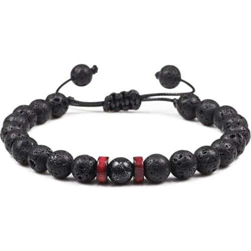 Natural Lava Rock Stone Bracelet Tibetan Buddha Woodens Beads Braided Bracelet Men Women Armband Jewelry Accessories Gift