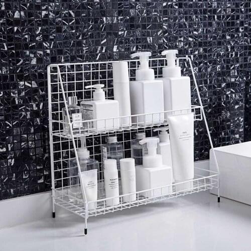 New Desktop Storage Shelf Double Layer Iron Rack Cosmetic Books Shelves Holder Kitchen Rack Bathroom Sundries Makeup Organizer