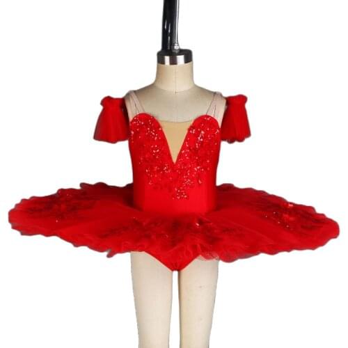 New Arrival Red Professional Ballet Dance Costume 7 Layers Stiff Tulle Pancake Tutu Dress Soft Tulle Arm Bands Included BLL055