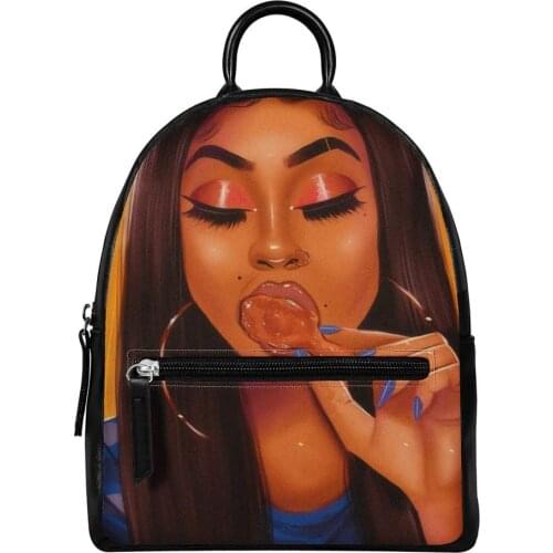 HYCOOL New Woman Leather Backpack Afro Art Black Girl Pattern Mini Back Bag Ladies Casual Backpack Women Small Bags For Woman