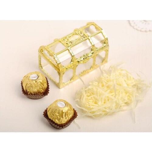 Wholesale 200Pcs Candy Box Golden Silvery Transparent Gift Boxes Plastic Treasure Chest Wedding Favor Jewelry Storage