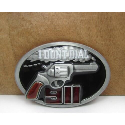BuckleClub wholesale retro I don't dial 911 gun belt buckle western jeans gift belt buckle FP-02881 PEWTER FINISH