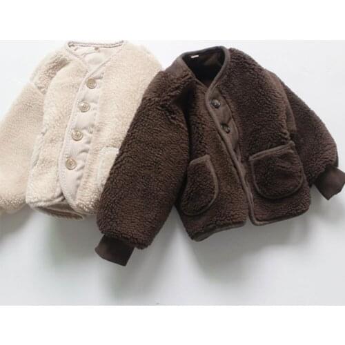 2021 Fall/Winter Boys and Girls Clothes Cardigan Grainy Velvet Loose Cashmere Warm Childrens Jacket Jacket Girls