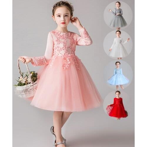 Autumn Winter Teen Flower Girls Princess Dress Long Sleeve Children Costumes Evening Wedding Dress for Girls Kids Clothes 8 12Y